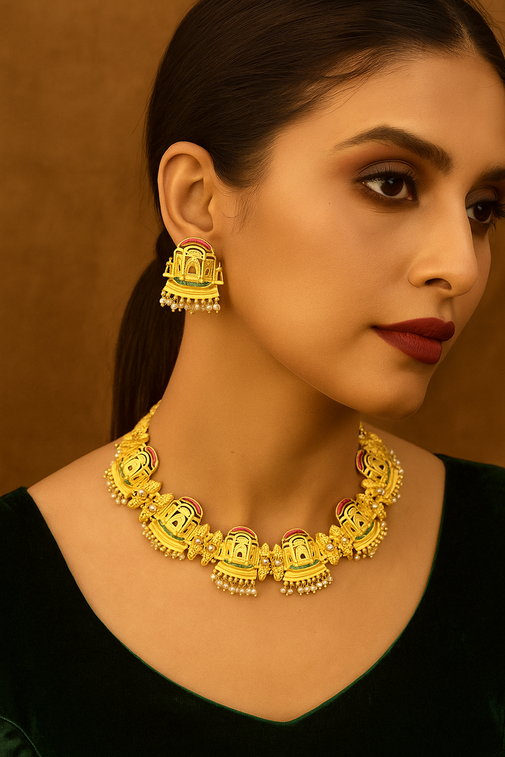 Rajasthani Palace Motif Necklace Set with Antique Finish